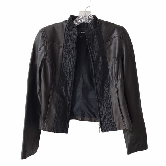 Express Black Genuine Leather Moto Jacket 100% Genuine Leather women size xs - Picture 2 of 8